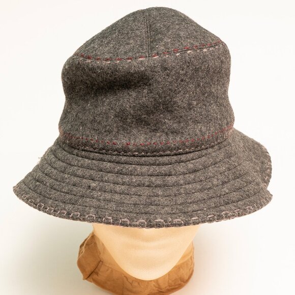 Helen Kaminski Australia - Grey Wool Felt Bucket Hat - Red Threaded - Size M - Picture 2 of 8